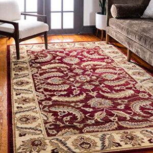 Unique Loom Voyage Collection Traditional Oriental Classic Intricate Floral Design Area Rug, 4 ft x 6 ft, Red/Ivory