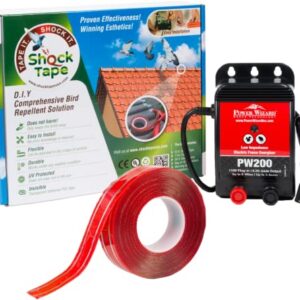 Shock Tape kit for Pigeon & Bird Control - Bird Trainer Solution for Keeping Birds Away from Rooftops, Patios, Windowsills Fences - Durable Shock Tape & Electronic Charger Kit- Spikes Alternative.