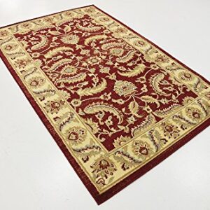 Unique Loom Voyage Collection Traditional Oriental Classic Intricate Floral Design Area Rug, 4 ft x 6 ft, Red/Ivory