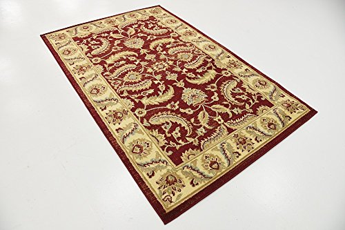 Unique Loom Voyage Collection Traditional Oriental Classic Intricate Floral Design Area Rug, 4 ft x 6 ft, Red/Ivory