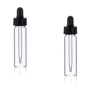 MagnaKoys® 2 Dram 1/4 oz Clear Glass Vials w/Straight Black Bulb Eye Glass Droppers for Essential Oils & Liquids (Pack of 2)