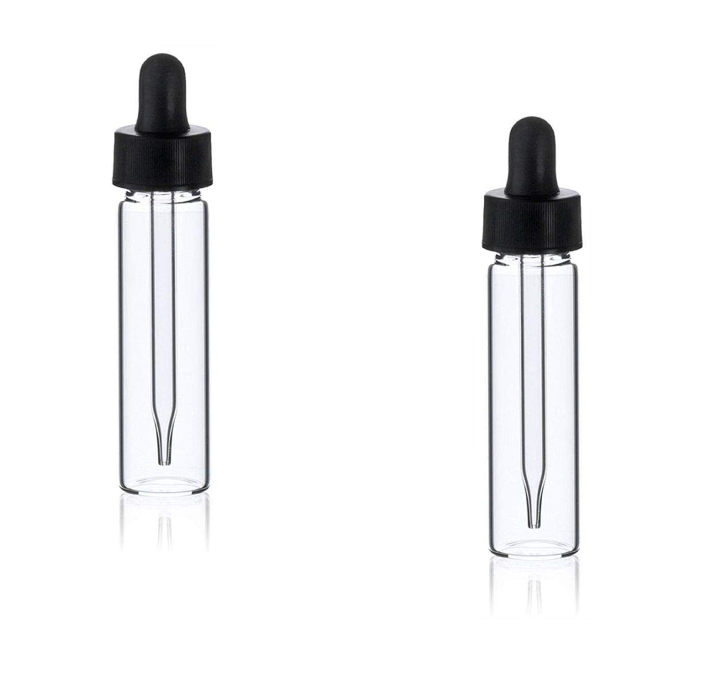 MagnaKoys® 2 Dram 1/4 oz Clear Glass Vials w/Straight Black Bulb Eye Glass Droppers for Essential Oils & Liquids (Pack of 2)