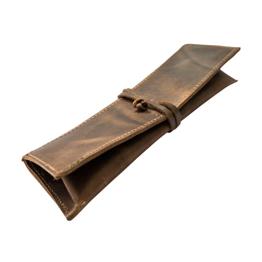 Hide & Drink, Rustic Leather Pencil Case (Small Personal Items) Artist Carpenter Slim Roll Handmade :: Bourbon Brown