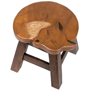 sea island imports, inc. fox hand-carved acacia hardwood 11 inch decorative animal foot rest step stool