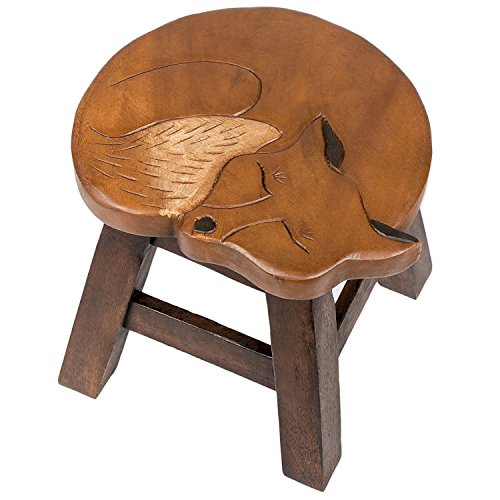 Sea Island Imports, Inc. Fox Hand-Carved Acacia Hardwood 11 inch Decorative Animal Foot Rest Step Stool