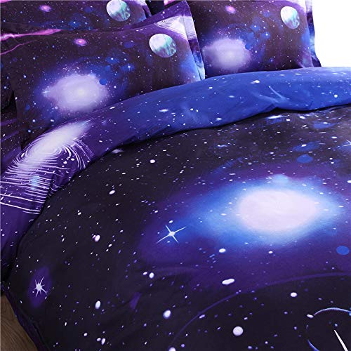 Suncloris,3D Shining Blue Galaxy Star Queen Size 4pc Bedding Sets1 * Duvet Cover 1 * Flat Sheet 2 * Pillowcase (no Comforter Inside) (Queen, Flat Sheet)