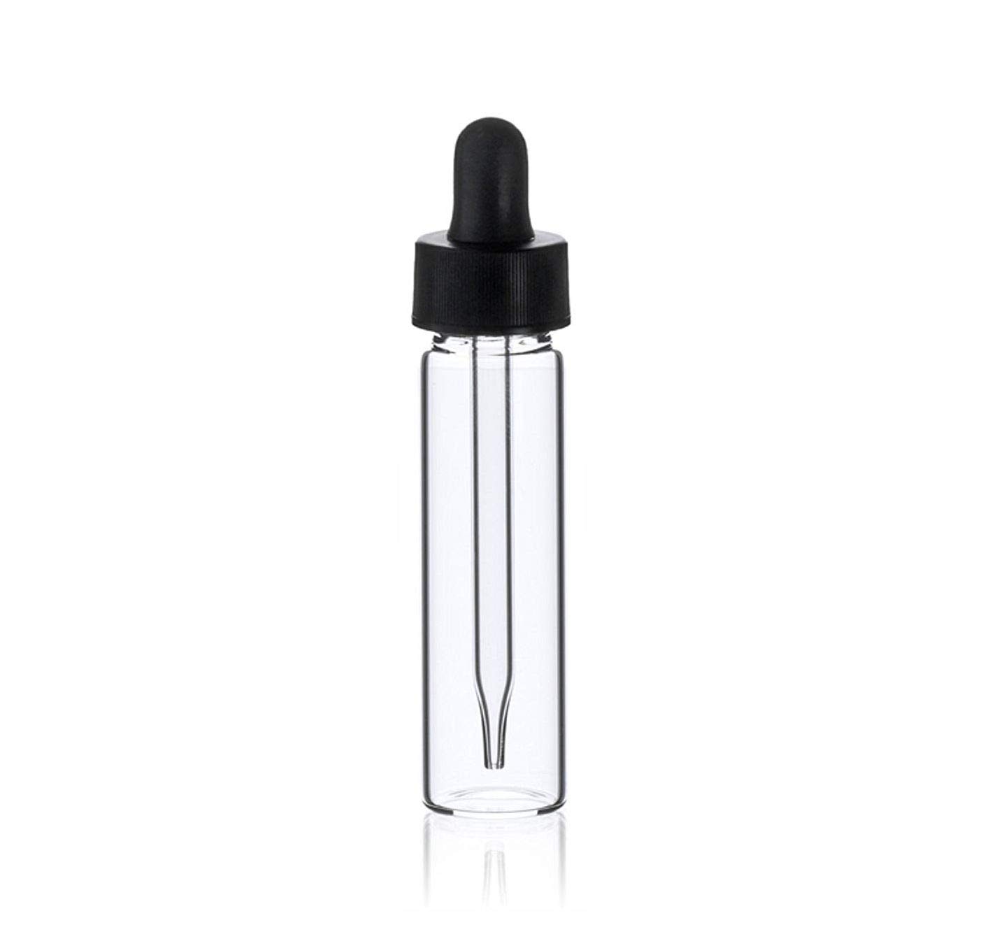 MagnaKoys® 2 Dram 1/4 oz Clear Glass Vials w/Straight Black Bulb Eye Glass Droppers for Essential Oils & Liquids (Pack of 2)