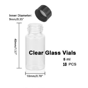 jiuwu 10 Pack Glass Vials，5 Ml Glass Vials with Screw Caps,Small Vials for Essential Oil,1/6 Oz Clear Bottles with Lids,Sample Glass Bottek for Perfume