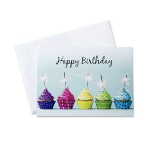 ceo cards - birthday greeting cards (cupcake sparklers), 5x7 inches, 25 cards & 26 white envelopes (b1605)