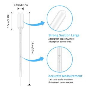 KINGLAKE Plastic Transfer Pipettes 1ml,Essential Oils Pipettes,Gradulated,Pack of 100