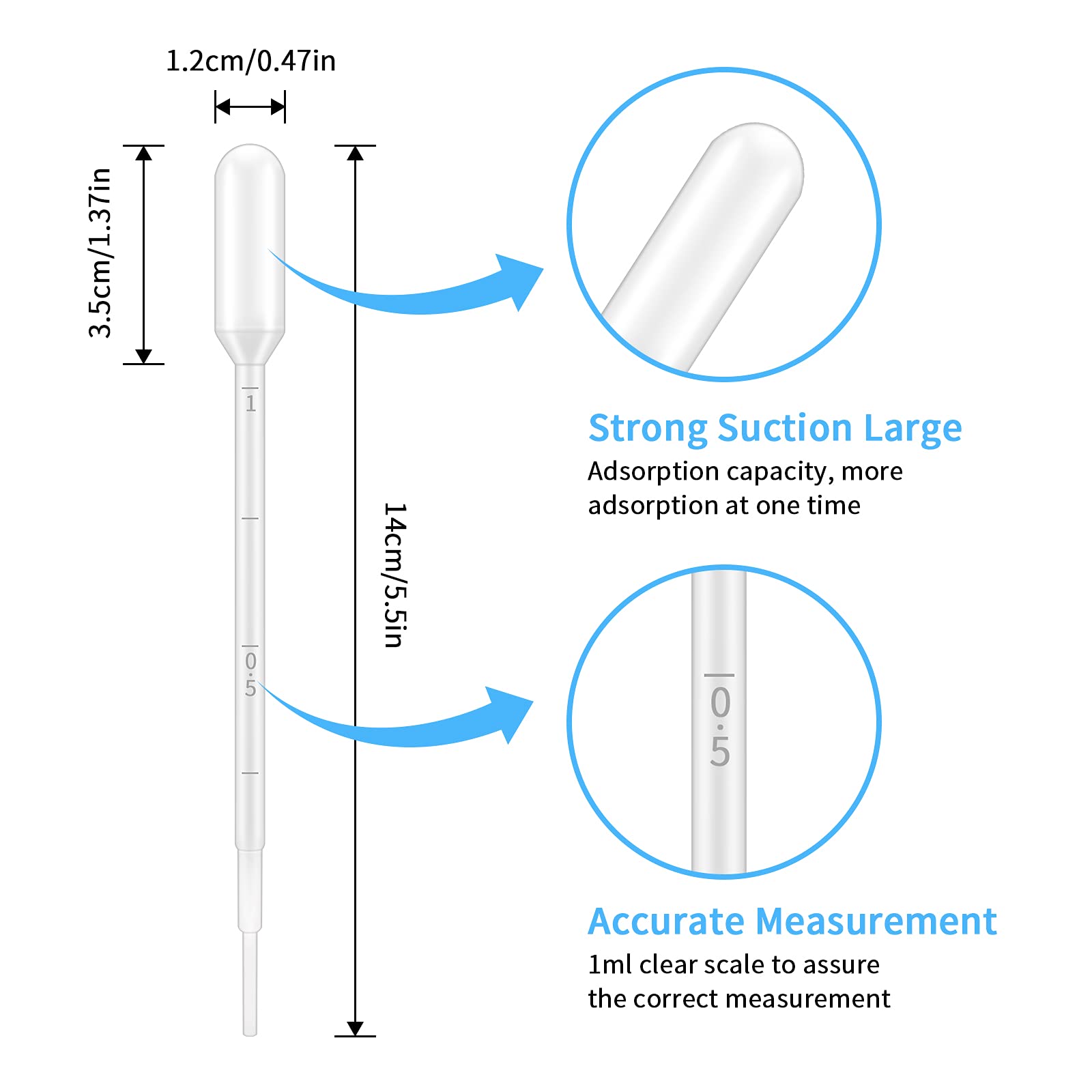 KINGLAKE Plastic Transfer Pipettes 1ml,Essential Oils Pipettes,Gradulated,Pack of 100