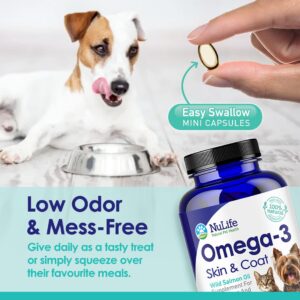 Omega 3 Fish Oil for Small Dogs & Cats - Pet Fish Oil Supplement with DHA & EPA Fatty Acids for Healthy Skin and Coat - Improves Shedding & Relieves Dry, Itchy Skin - 500mg - 120 Capsules