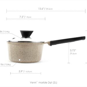 Kitchen Nonstick 2QT Saucepan with Lid, Healthy Cooking Melting Warming Milk Boiling Cookware with Handle, Non-Stick Ceramic Coating Sauce Pot, Marble Color, Dishwasher Safe, Made in Korea (7" / 18cm)