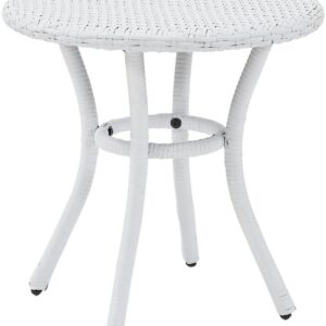 Crosley Furniture Palm Harbor All Weather Rattan Wicker Round Outdoor Side Table for Patio, Deck, Porch, White