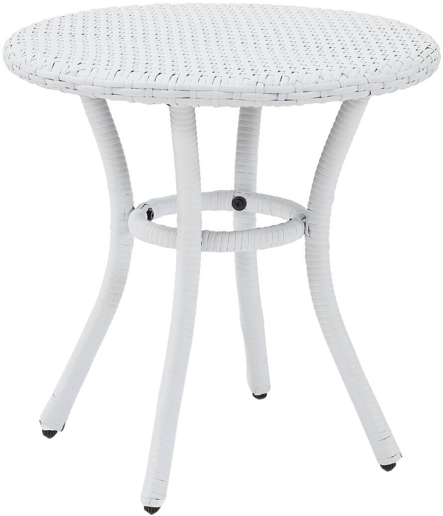 Crosley Furniture Palm Harbor All Weather Rattan Wicker Round Outdoor Side Table for Patio, Deck, Porch, White