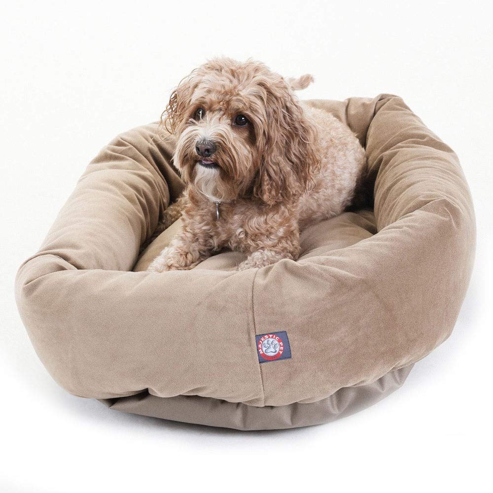 Majestic Pet 32 Inch Suede Calming Dog Bed Washable – Cozy Soft Round Dog Bed with Spine Support for Dogs to Rest their Head - Fluffy Donut Dog Bed 32x23x7 (Inch) - Round Pet Bed Medium – Gray