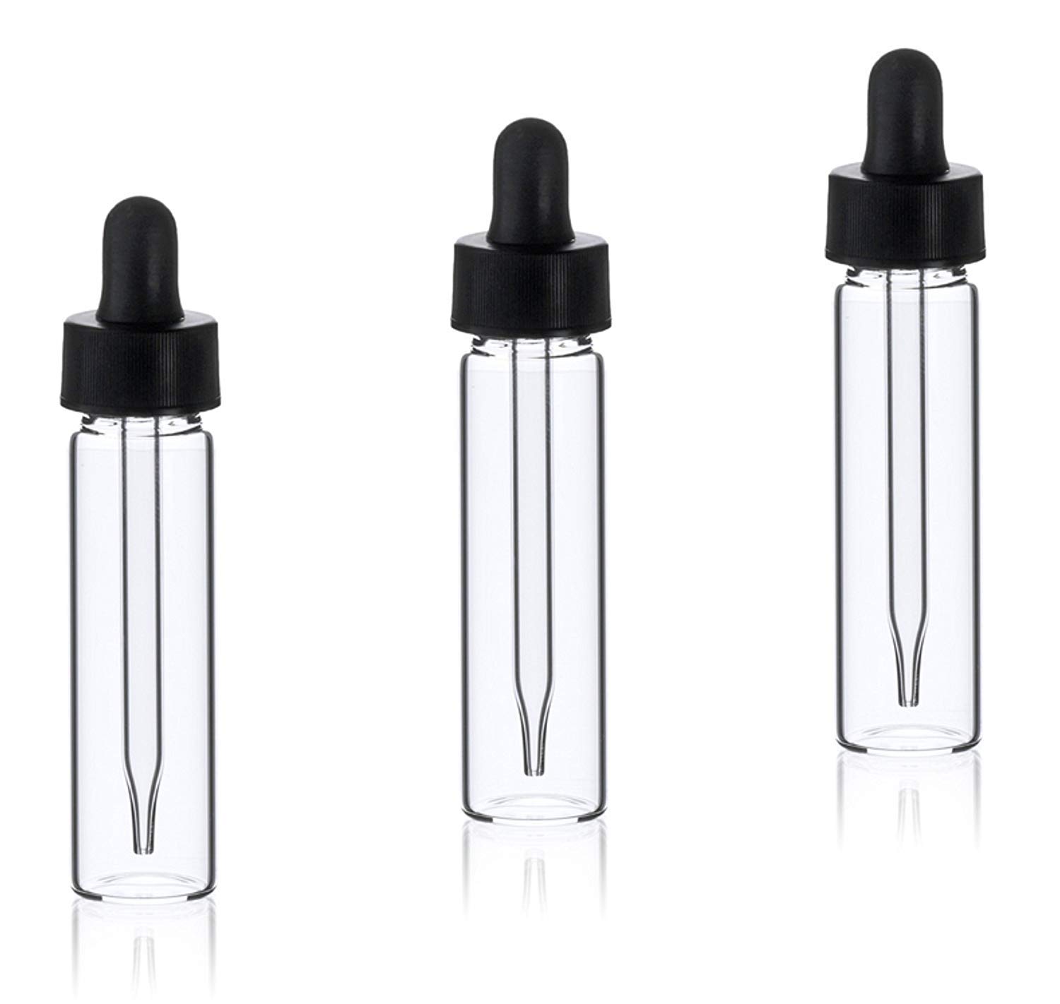 MagnaKoys® 2 Dram 1/4 oz Clear Glass Vials w/Straight Black Bulb Eye Glass Droppers for Essential Oils & Liquids (Pack of 2)