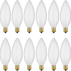 Sunlite B10 Incandescent Petite Chandelier Light Bulb, 15 Watts, Frosted, 70 Lumens, 120 Volts, Candelabra (E12) Base, Torpedo Tip, Dimmable, Title-20 Compliant, 2600K Warm White, 12 Count