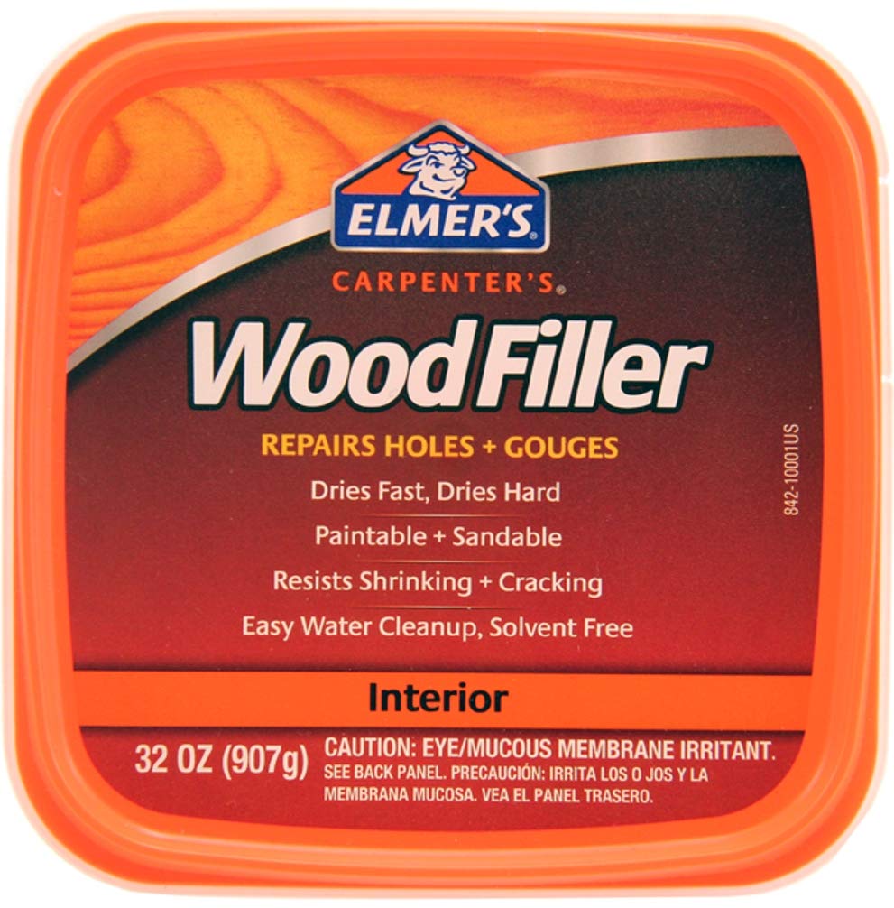 Elmer's E842L Carpenter's Interior Wood Filler; 32 Ounce; Ideal for Repairing Holes, Dents, Scratches, Gouges and Defects On Any Wood, Wallboard, Molding or Painted Surface; Pack of 5