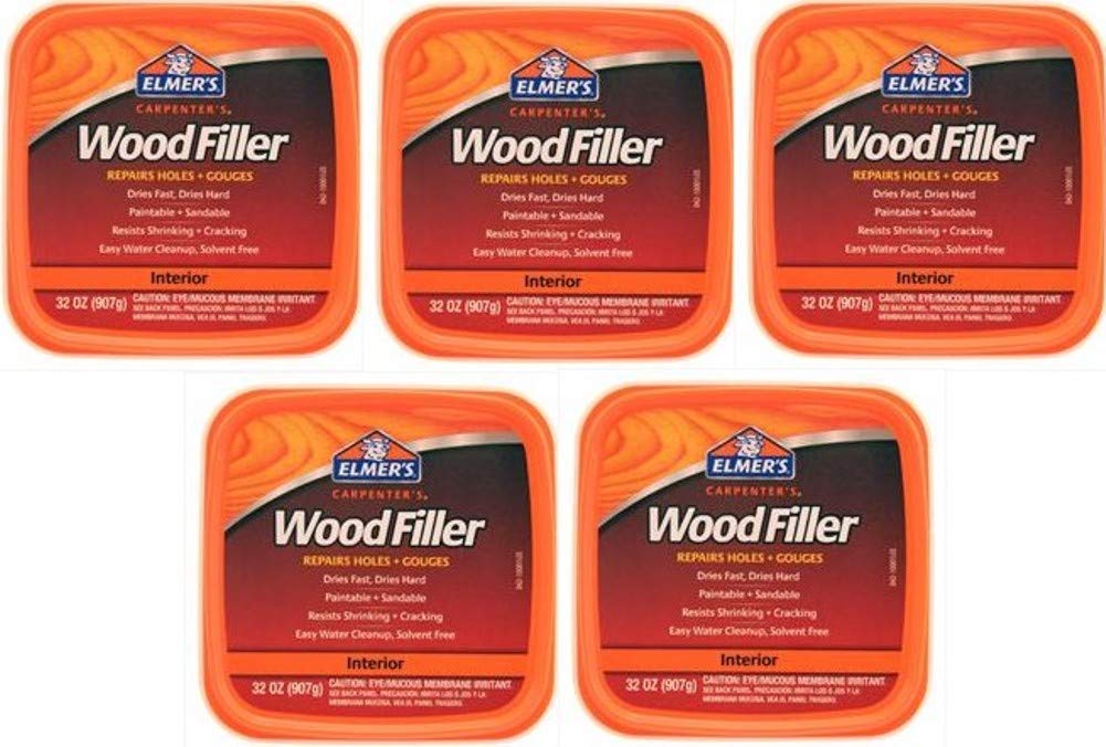 Elmer's E842L Carpenter's Interior Wood Filler; 32 Ounce; Ideal for Repairing Holes, Dents, Scratches, Gouges and Defects On Any Wood, Wallboard, Molding or Painted Surface; Pack of 5