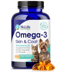 omega 3 fish oil for small dogs & cats - pet fish oil supplement with dha & epa fatty acids for healthy skin and coat - improves shedding & relieves dry, itchy skin - 500mg - 120 capsules