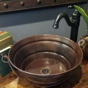 SimplyCopper 15" Rustic Round Copper BUCKET Vessel Bath Sink with a Daisy Drain