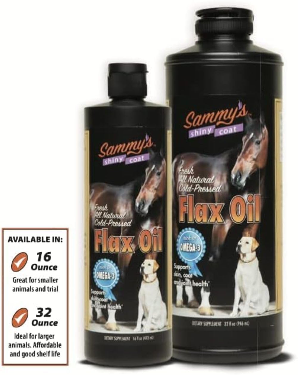 Sammy’s™ Shiny Coat Flaxseed Oil for Pets, Pure Flax Oil for Animals, Omega-3 Fatty Acids for Dogs, Flaxseed Oil Liquid Supplement for Skin and Coat, Flaxseed for Dogs, Cats, Other Pets - 16 oz