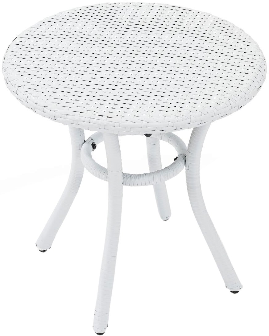 Crosley Furniture Palm Harbor All Weather Rattan Wicker Round Outdoor Side Table for Patio, Deck, Porch, White