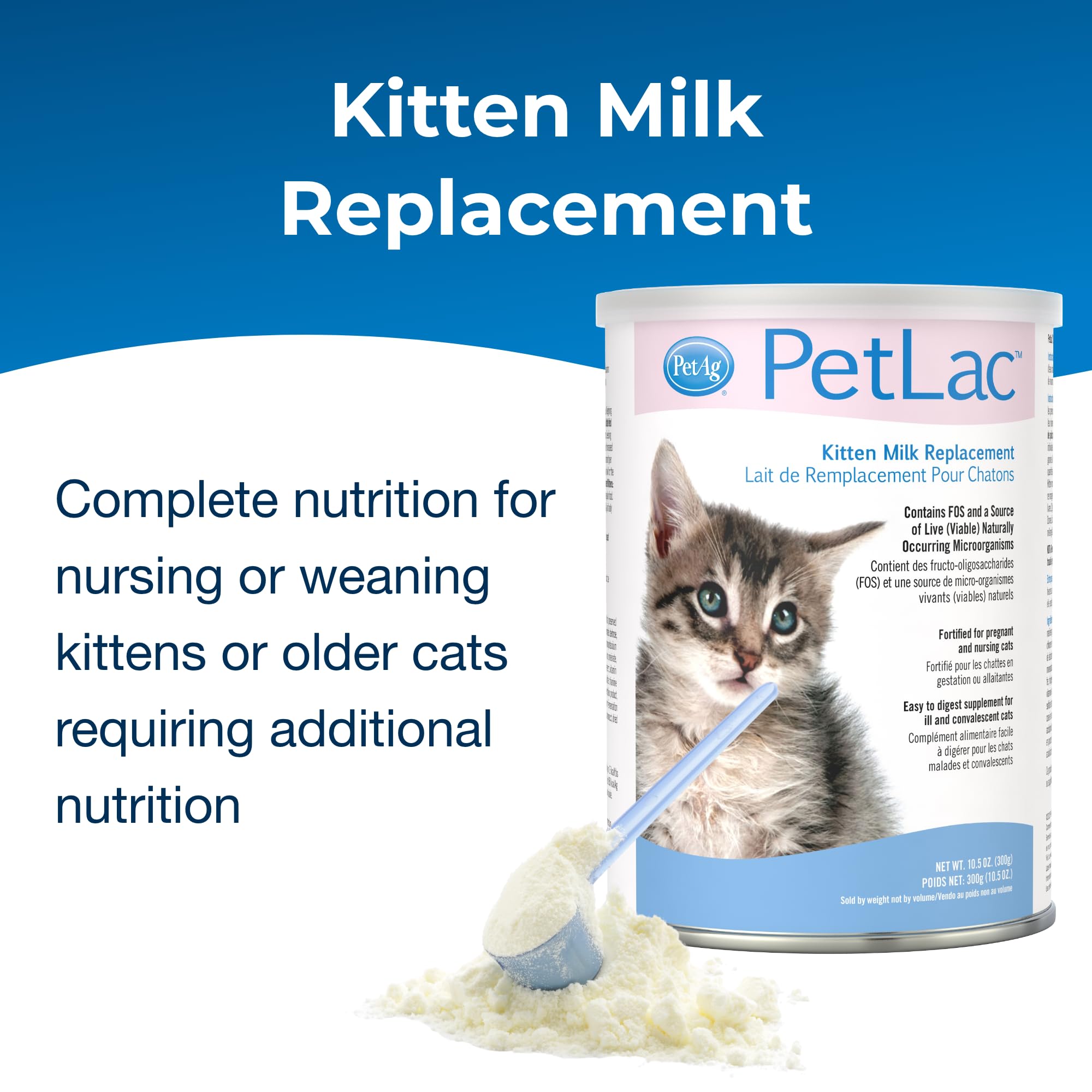 Pet-Ag PetLac Powder for Kittens - 10.5 oz, Pack of 3 - Kitten Milk Replacement Powder for Kittens Newborn to Six Weeks Old - Easy to Digest