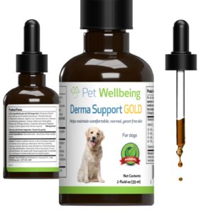 pet wellbeing derma support gold for dogs - normal skin yeast balance, occasional itching, healthy odor, baikal skullcap, phellodendron - veterinarian-formulated herbal supplement 2 oz (59 ml)