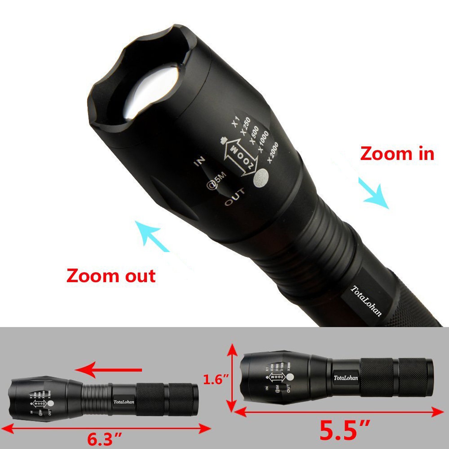 TotaLohan TC1200 Military Grade 2000 Lumen 5 Mode LED Tactical Flashlight Torch for Hurricane Camping Biking Hiking Home Emergency,2 Pack