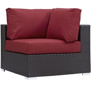 Modway Convene Wicker Rattan 7-Piece Outdoor Patio Sectional Sofa Furniture Set in Espresso Red