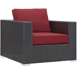 Modway Convene Wicker Rattan 7-Piece Outdoor Patio Sectional Sofa Furniture Set in Espresso Red