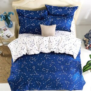 EsyDream Home Bedding,Blue Color Constellation 4PC Duvet Cover Sets,Space Style Kids Bedding Sets,Cotton & Microfiber (No Comforter),Twin Size (4pc Set)