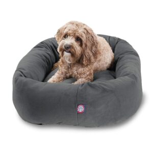 Majestic Pet 32 Inch Suede Calming Dog Bed Washable – Cozy Soft Round Dog Bed with Spine Support for Dogs to Rest their Head - Fluffy Donut Dog Bed 32x23x7 (Inch) - Round Pet Bed Medium – Gray