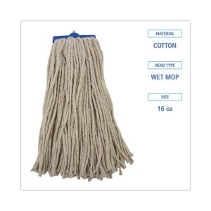 Boardwalk BWK716CEA 16 oz. Cut-End Lie-Flat Cotton Wet Mop Head - White