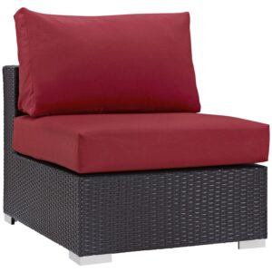 Modway Convene Wicker Rattan 7-Piece Outdoor Patio Sectional Sofa Furniture Set in Espresso Red