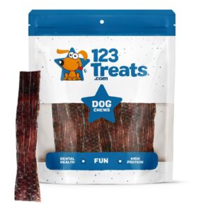 123 treats - esophagus dog treats - large gullet sticks for dogs (12 inches - 20 count) 100% natural beef jerky for medium to large dogs