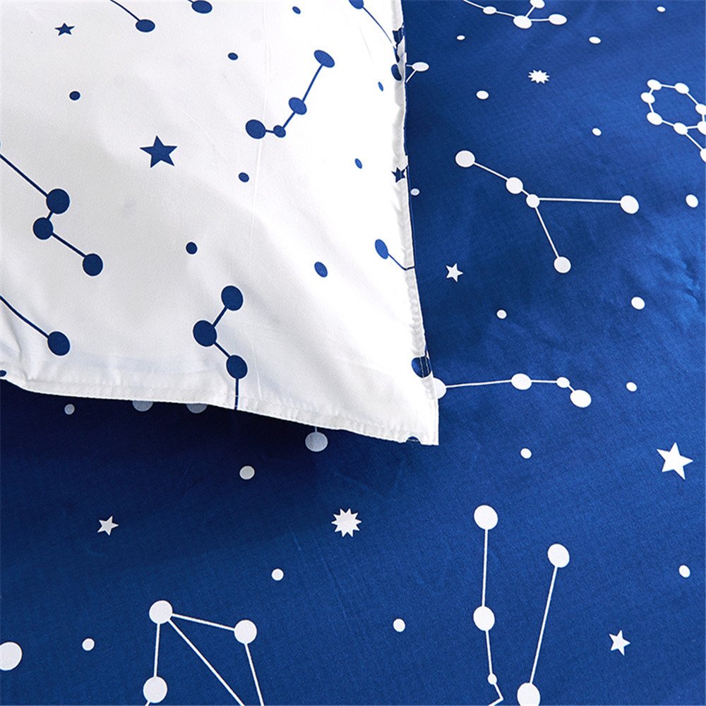 EsyDream Home Bedding,Blue Color Constellation 4PC Duvet Cover Sets,Space Style Kids Bedding Sets,Cotton & Microfiber (No Comforter),Twin Size (4pc Set)