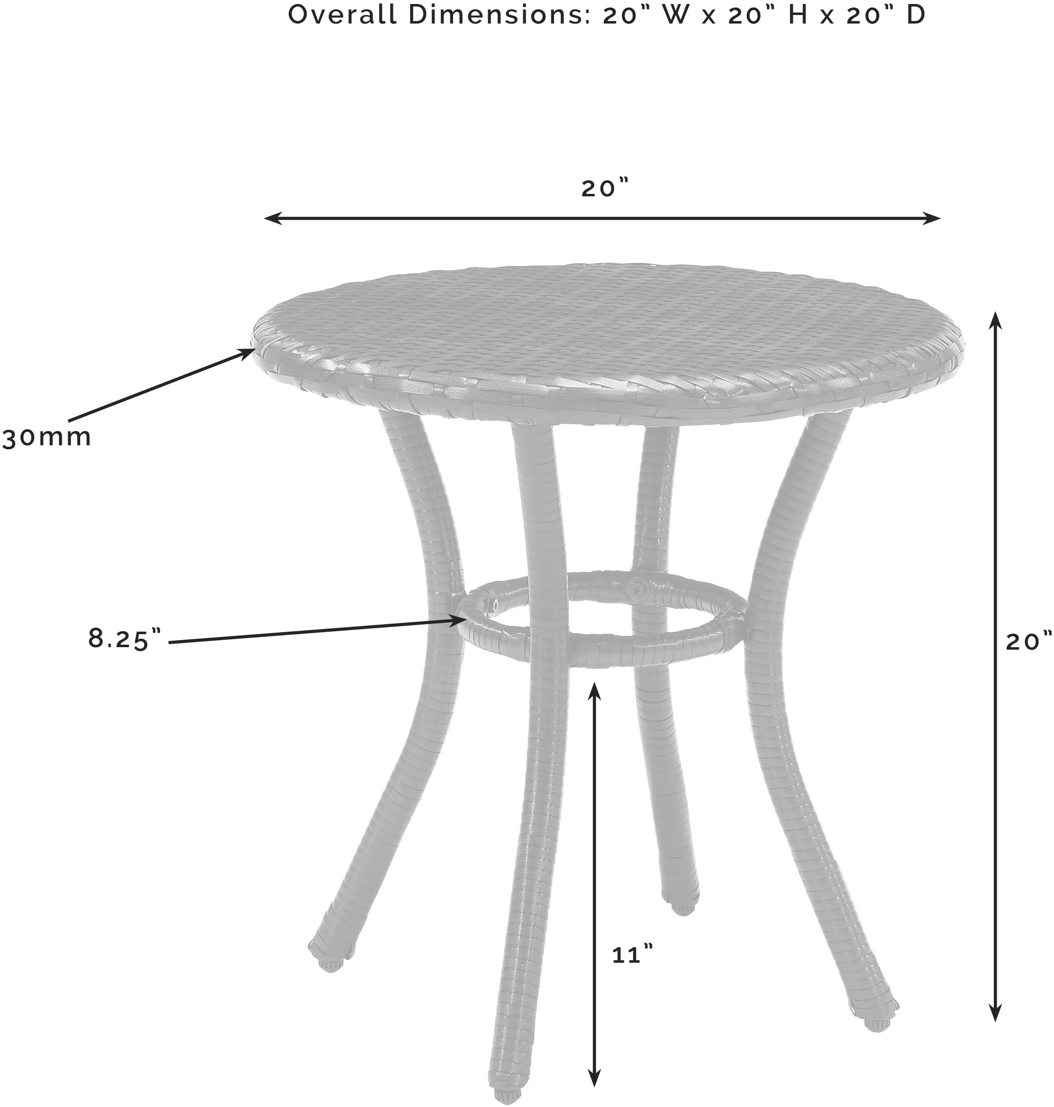 Crosley Furniture Palm Harbor All Weather Rattan Wicker Round Outdoor Side Table for Patio, Deck, Porch, White