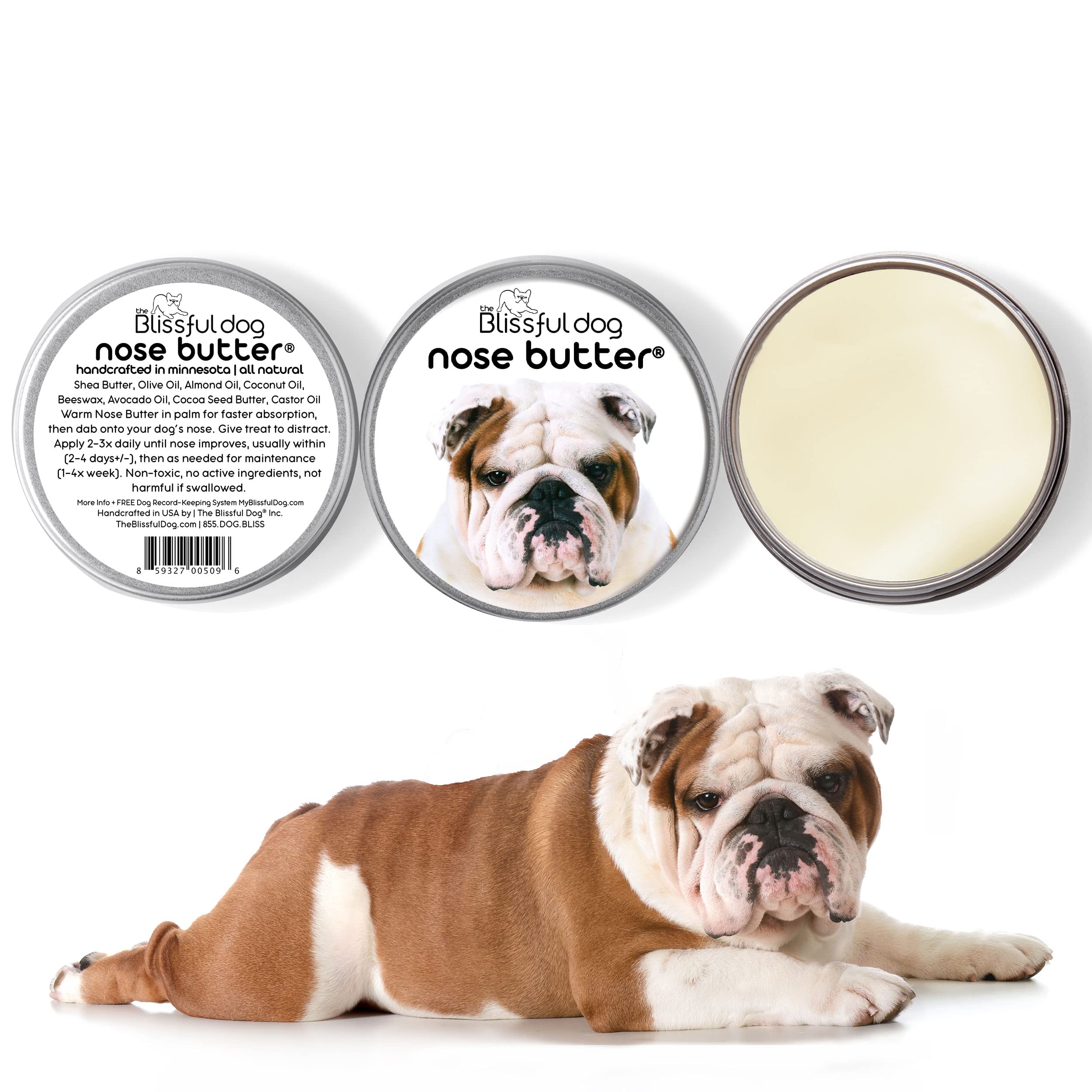 The Blissful Dog Bulldog Nose Butter, Versatile Dog Nose Balm for Dry Nose, Handcrafted Nose Moisturizer, Easy-to-Apply Dog Essentials, Unscented, 1 oz.