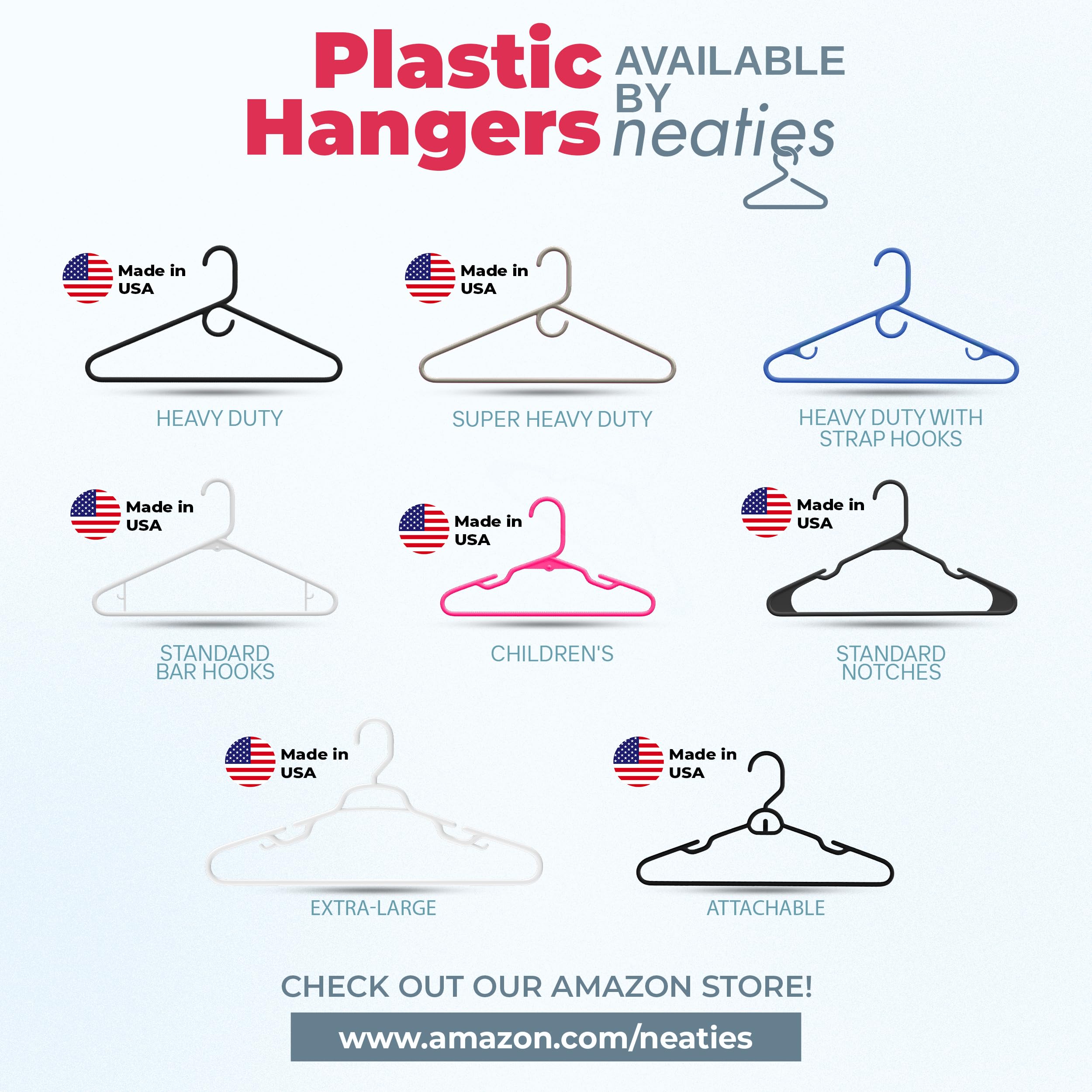 Made in USA Strong Plastic Clothes Hangers Bulk, 20 30 50 100 Pack Available, Laundry Clothes Hanger, Coat Hangers Plastic, Heavy Duty Plastic Hanger for Closet and Clothing Hangars (60pk White)