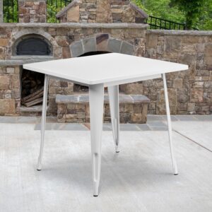 Flash Furniture Felix Commercial Grade 31.5" Square White Metal Indoor-Outdoor Table