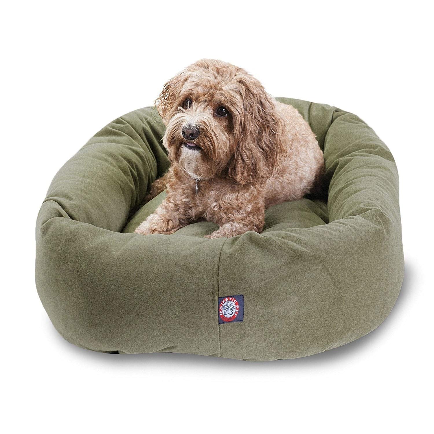 Majestic Pet 32 Inch Suede Calming Dog Bed Washable – Cozy Soft Round Dog Bed with Spine Support for Dogs to Rest their Head - Fluffy Donut Dog Bed 32x23x7 (Inch) - Round Pet Bed Medium – Gray