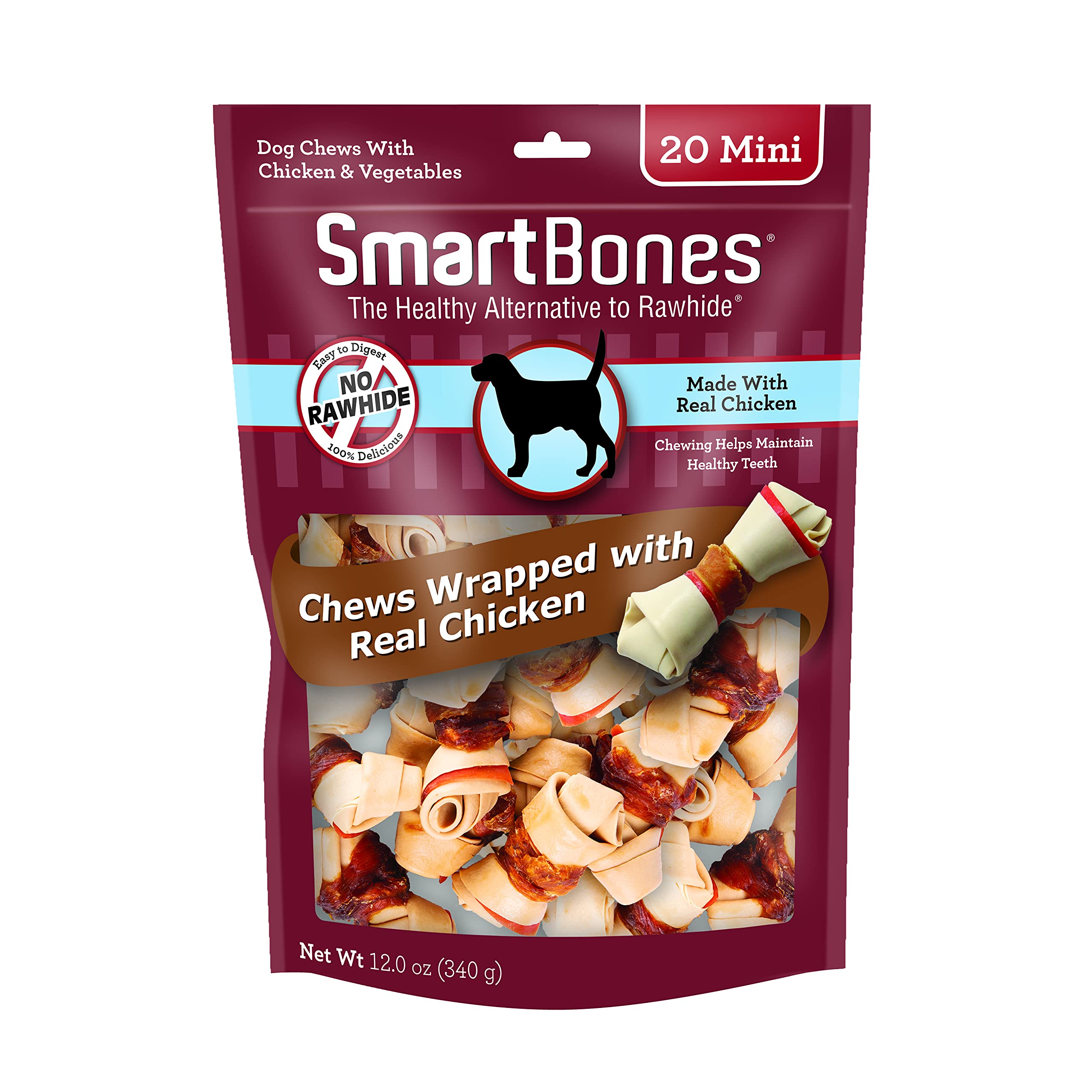 SmartBones Chicken-Wrapped Sticks, Treat Your Dog to a Rawhide-Free Chew Made With Real Chicken and Vegetables 20 Count (Pack of 1)