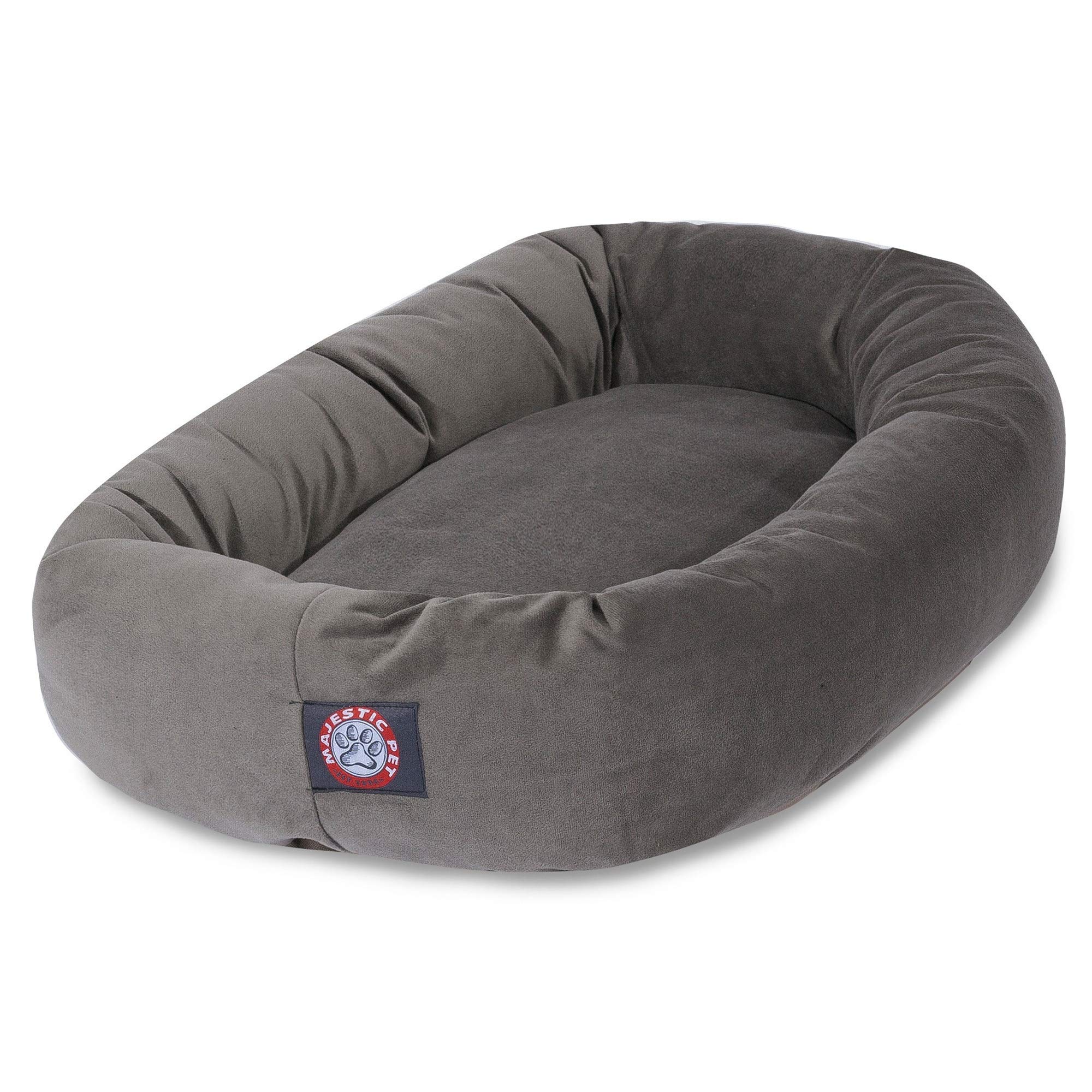 Majestic Pet 32 Inch Suede Calming Dog Bed Washable – Cozy Soft Round Dog Bed with Spine Support for Dogs to Rest their Head - Fluffy Donut Dog Bed 32x23x7 (Inch) - Round Pet Bed Medium – Gray