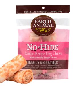 earth animal no hide small long lasting dog chew rolls, salmon, 2 count pack of 1