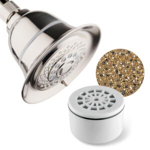 hotel spa 1152 aquacare head 5 inch face 6 setting showerhead with 3 stage shower filter cartridge inside. (brushed nickel finish)