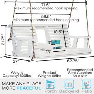 Porchgate Amish Heavy Duty 800 Lb Rollback Console Treated Porch Swing with Hanging Ropes (Semi-Solid White Stain)