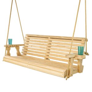 amish casual heavy duty 800 lb roll back treated porch swing with hanging ropes and cupholders (4 foot, unfinished)